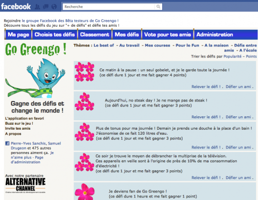 Serious Game - Go Greengo - Facebook - capture écran