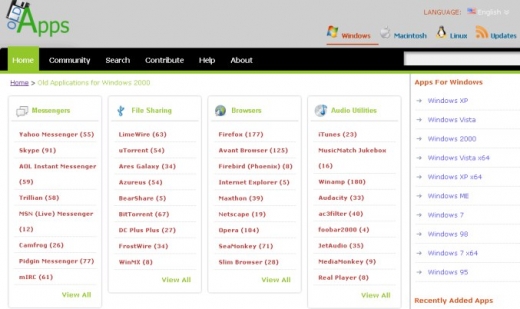 Capture de l'écran d'accueil de Oldapps.com