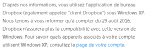 dropbox - arrêt support XP
