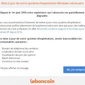 Leboncoin - popup - fin support XP