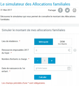 Formulaire de saisie sur le site CAF.fr